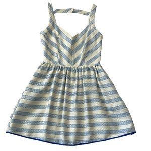 Line & Dot Kelly tweed Dress Sky Stripe with gold metallic strands Size Small